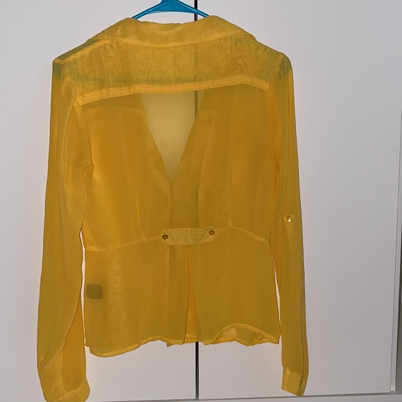 Yellow sheer long sleeve button up top - Picture 3 of 3